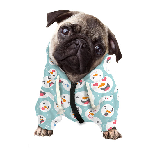 Snowman Emoji Pattern Print Dog Zip Up Hoodie
