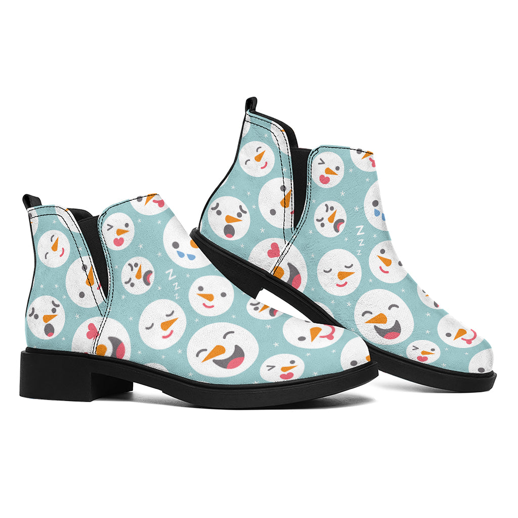 Snowman Emoji Pattern Print Flat Ankle Boots