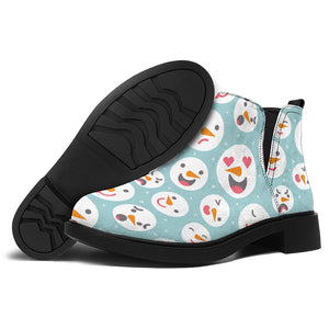 Snowman Emoji Pattern Print Flat Ankle Boots