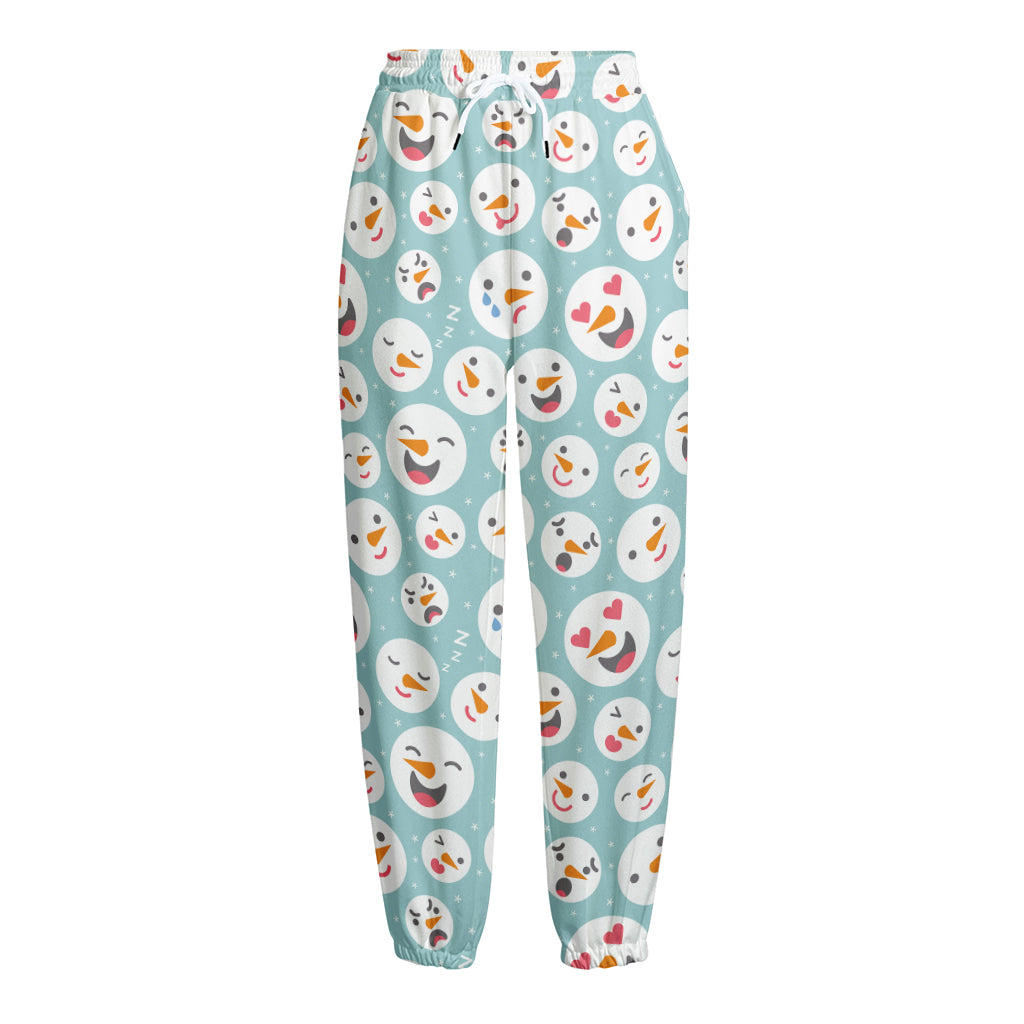 Snowman Emoji Pattern Print Fleece Lined Knit Pants