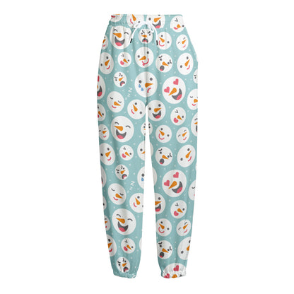 Snowman Emoji Pattern Print Fleece Lined Knit Pants