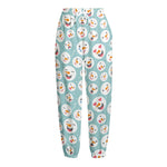 Snowman Emoji Pattern Print Fleece Lined Knit Pants