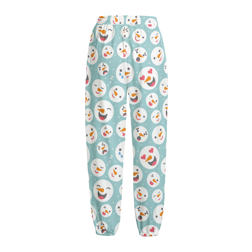 Snowman Emoji Pattern Print Fleece Lined Knit Pants