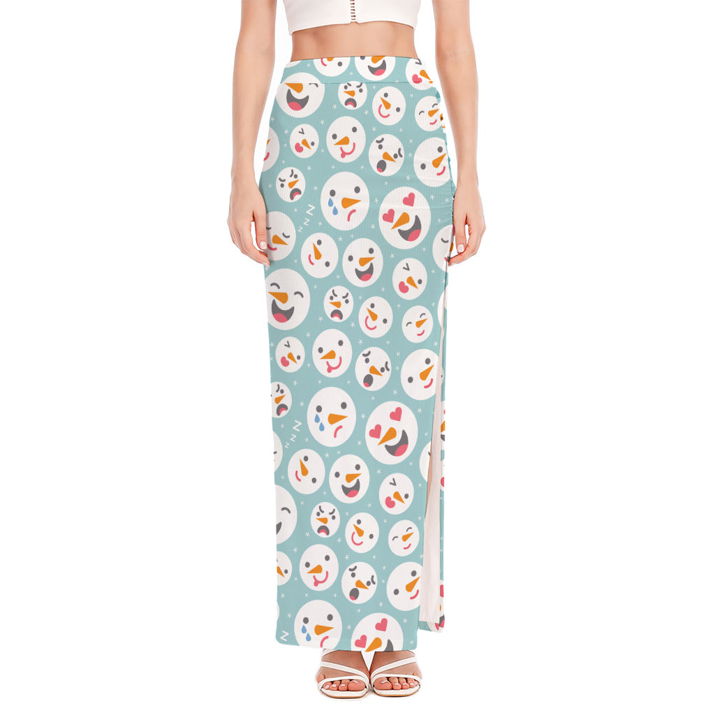 Snowman Emoji Pattern Print High Slit Maxi Skirt