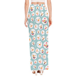 Snowman Emoji Pattern Print High Slit Maxi Skirt