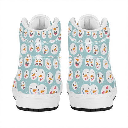 Snowman Emoji Pattern Print High Top Leather Sneakers