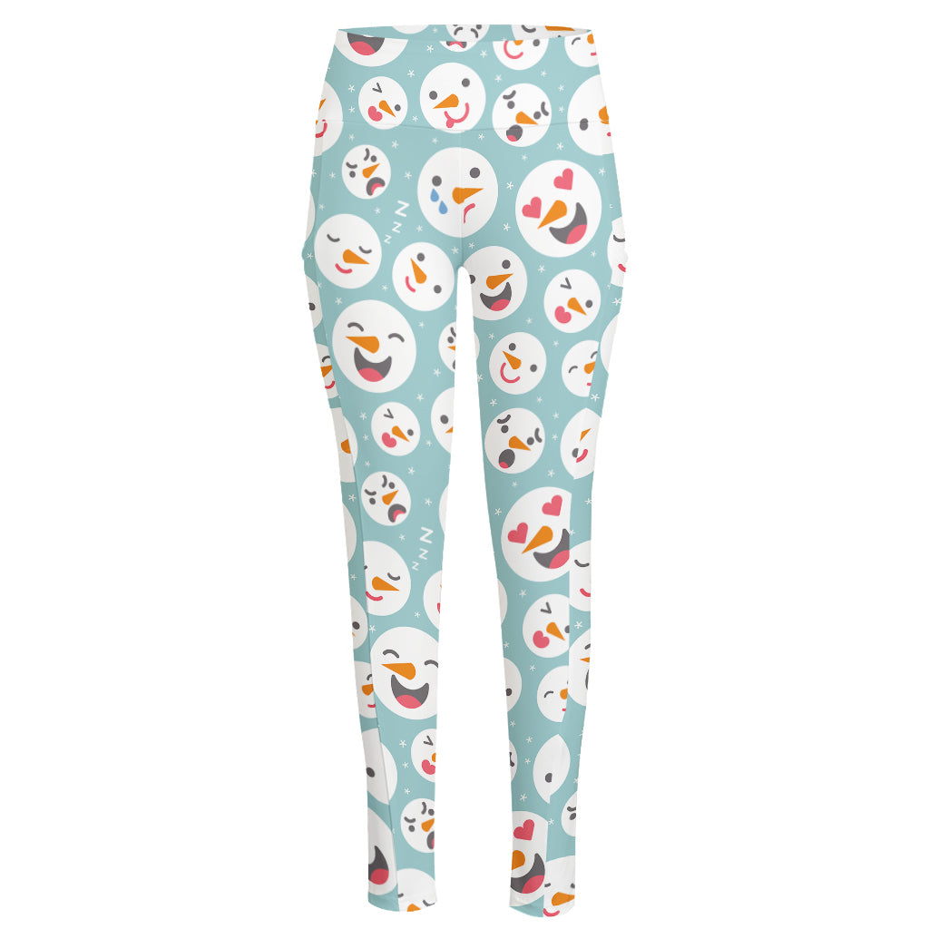 Snowman Emoji Pattern Print High-Waisted Pocket Leggings