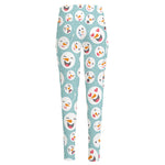 Snowman Emoji Pattern Print High-Waisted Pocket Leggings