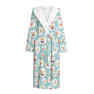 Snowman Emoji Pattern Print Hooded Bathrobe