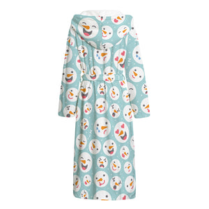 Snowman Emoji Pattern Print Hooded Bathrobe