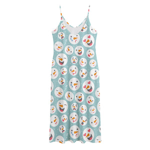 Snowman Emoji Pattern Print Jersey Midi Cami Dress