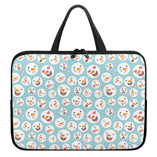 Snowman Emoji Pattern Print Laptop Sleeve With Handle