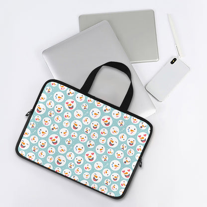 Snowman Emoji Pattern Print Laptop Sleeve With Handle