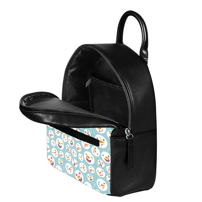 Snowman Emoji Pattern Print Leather Backpack