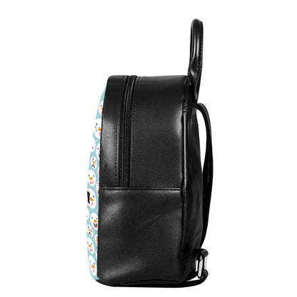 Snowman Emoji Pattern Print Leather Backpack