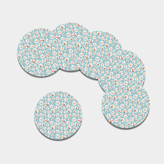 Snowman Emoji Pattern Print Leather Coaster Set