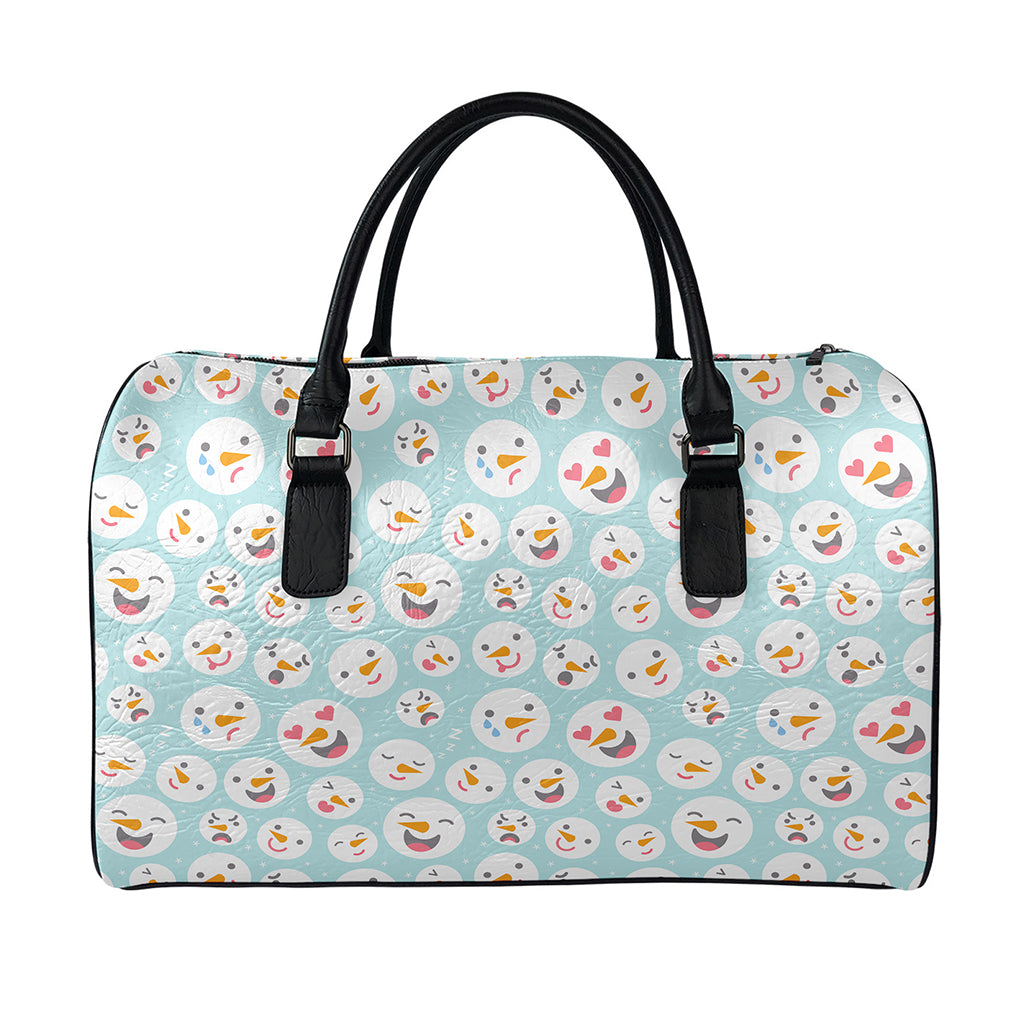 Snowman Emoji Pattern Print Leather Duffle Bag
