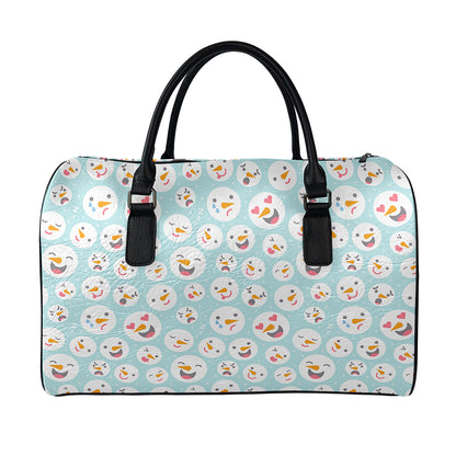Snowman Emoji Pattern Print Leather Duffle Bag