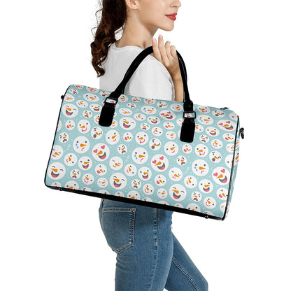 Snowman Emoji Pattern Print Leather Duffle Bag