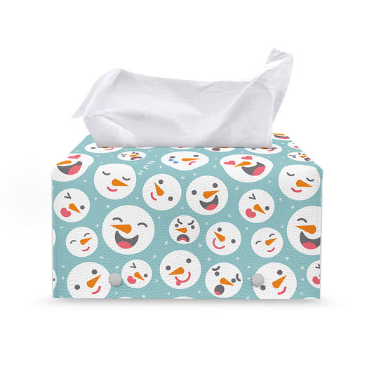 Snowman Emoji Pattern Print Leather Tissue Box Cover