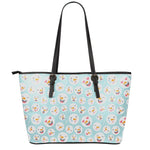 Snowman Emoji Pattern Print Leather Tote Bag