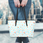 Snowman Emoji Pattern Print Leather Tote Bag