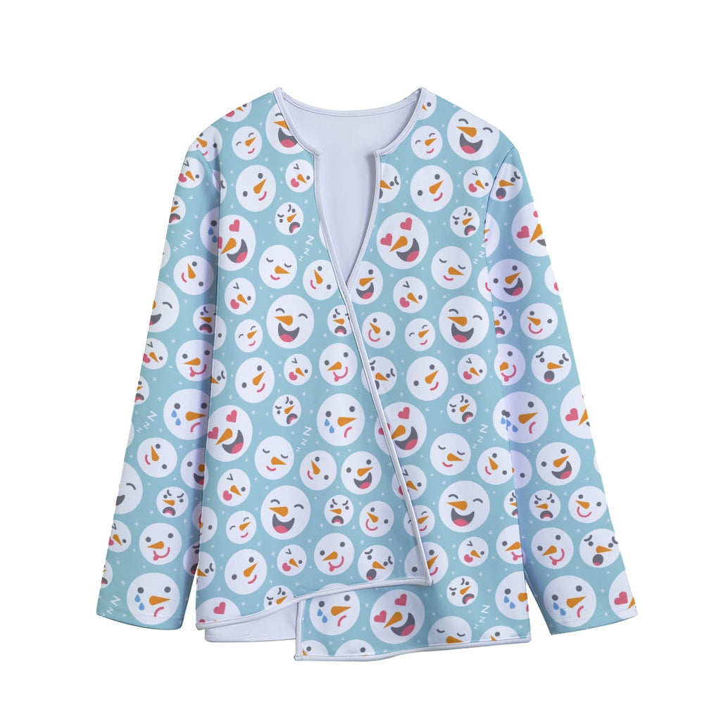 Snowman Emoji Pattern Print Long Sleeve Short Coat