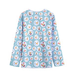 Snowman Emoji Pattern Print Long Sleeve Short Coat