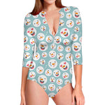 Snowman Emoji Pattern Print Long Sleeve Swimsuit