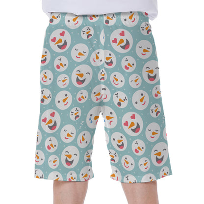 Snowman Emoji Pattern Print Men's Beach Shorts