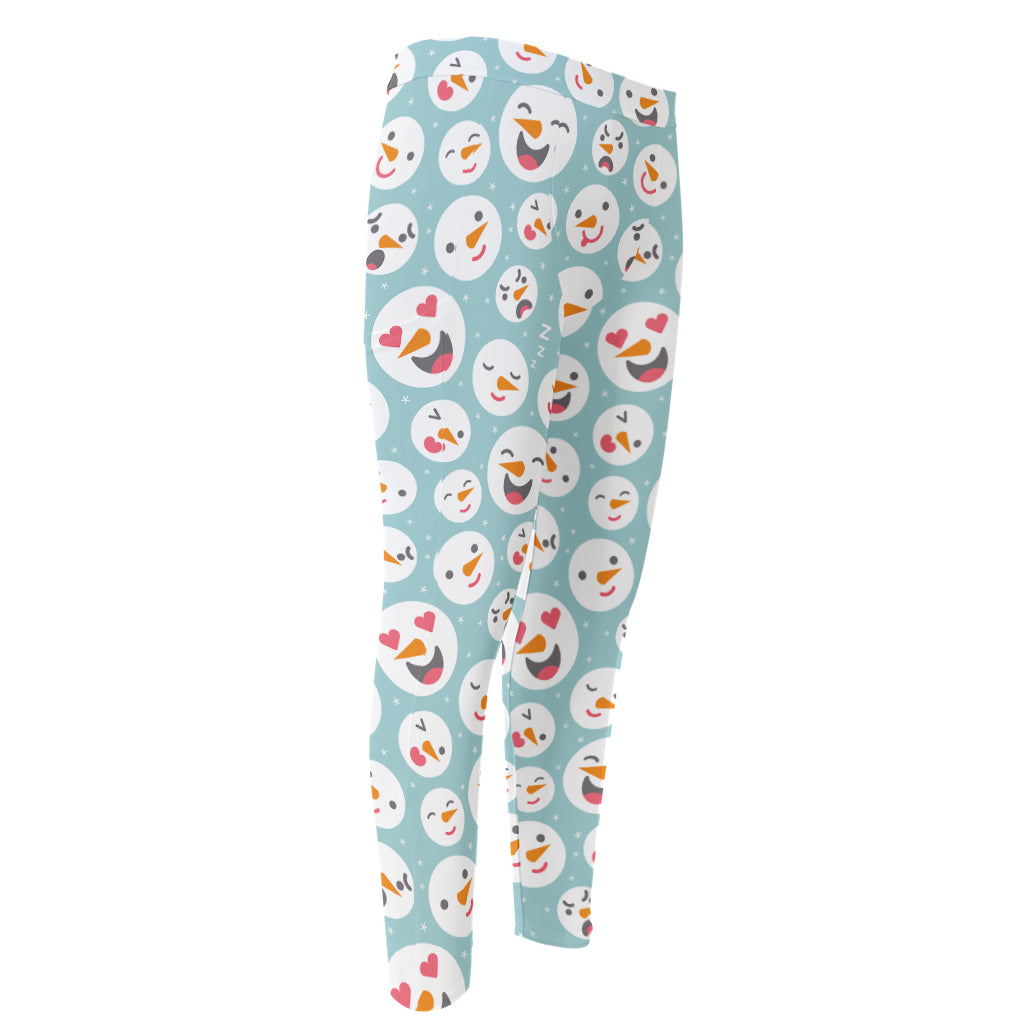 Snowman Emoji Pattern Print Men's Compression Pants