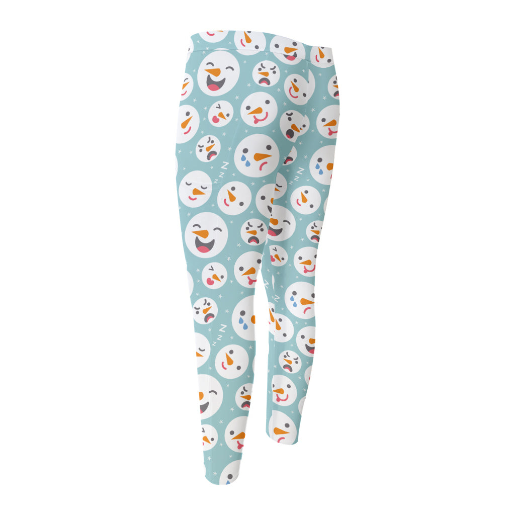 Snowman Emoji Pattern Print Men's Compression Pants