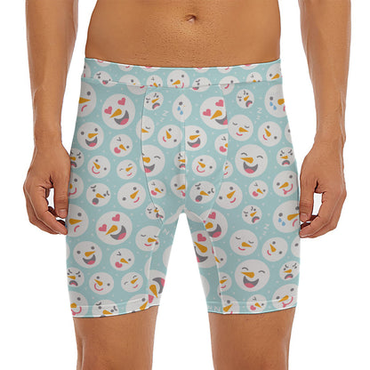 Snowman Emoji Pattern Print Men's Long Boxer Briefs