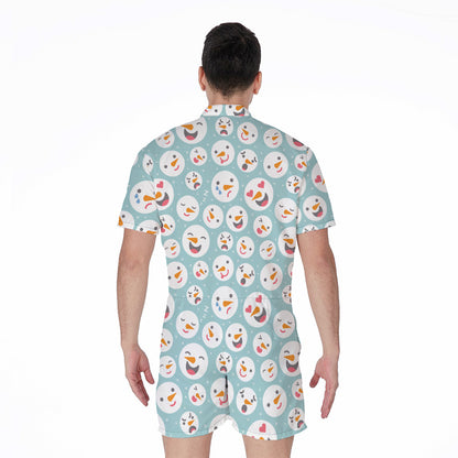 Snowman Emoji Pattern Print Men's Rompers