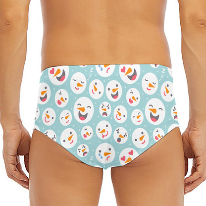 Snowman Emoji Pattern Print Men's Triangle Swim Briefs