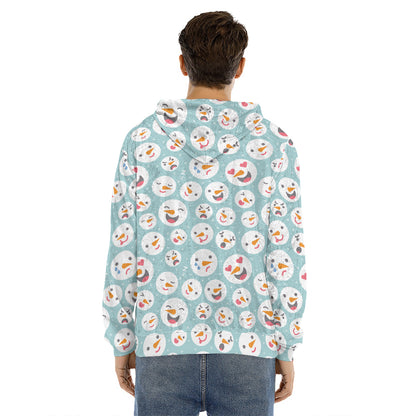 Snowman Emoji Pattern Print Men's Velvet Pullover Hoodie