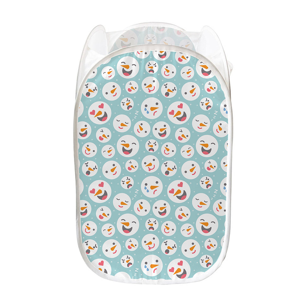 Snowman Emoji Pattern Print Mesh Laundry Hamper