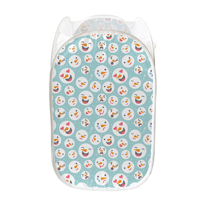 Snowman Emoji Pattern Print Mesh Laundry Hamper