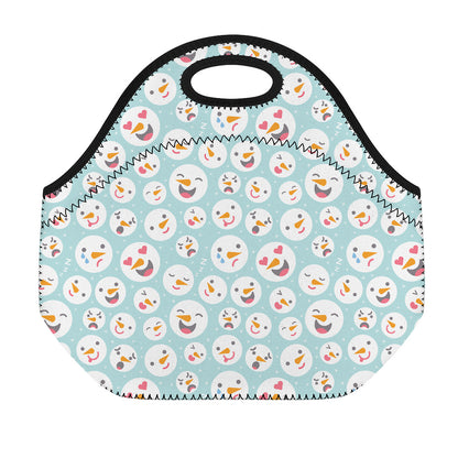 Snowman Emoji Pattern Print Neoprene Lunch Bag