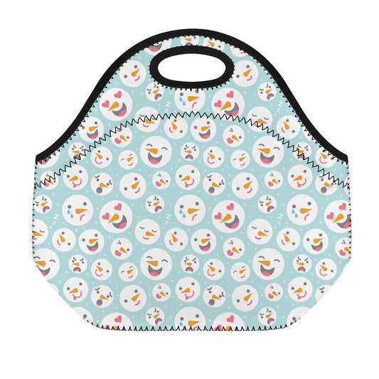 Snowman Emoji Pattern Print Neoprene Lunch Bag