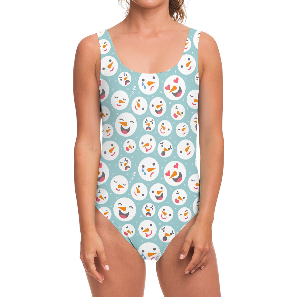 Snowman Emoji Pattern Print One Piece Swimsuit