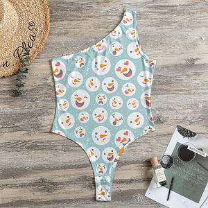 Snowman Emoji Pattern Print One Shoulder Bodysuit