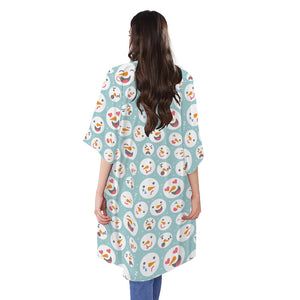 Snowman Emoji Pattern Print Open Front Beach Cover Up