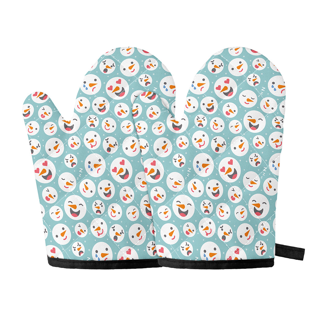 Snowman Emoji Pattern Print Oven Mitts