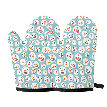 Snowman Emoji Pattern Print Oven Mitts