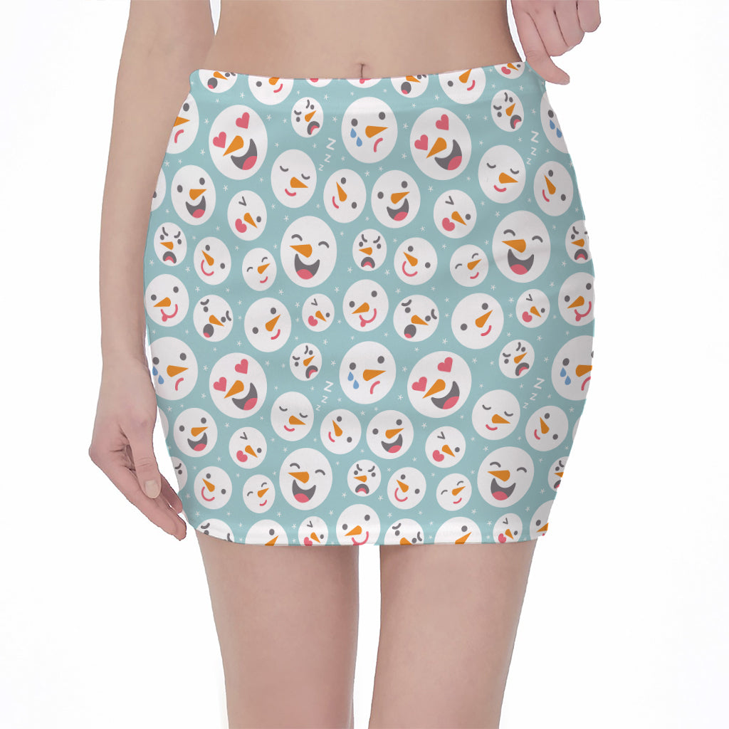 Snowman Emoji Pattern Print Pencil Mini Skirt