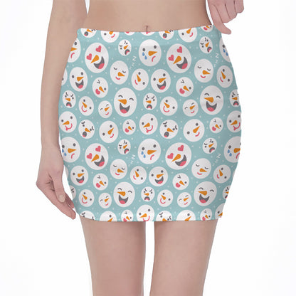 Snowman Emoji Pattern Print Pencil Mini Skirt
