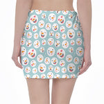 Snowman Emoji Pattern Print Pencil Mini Skirt