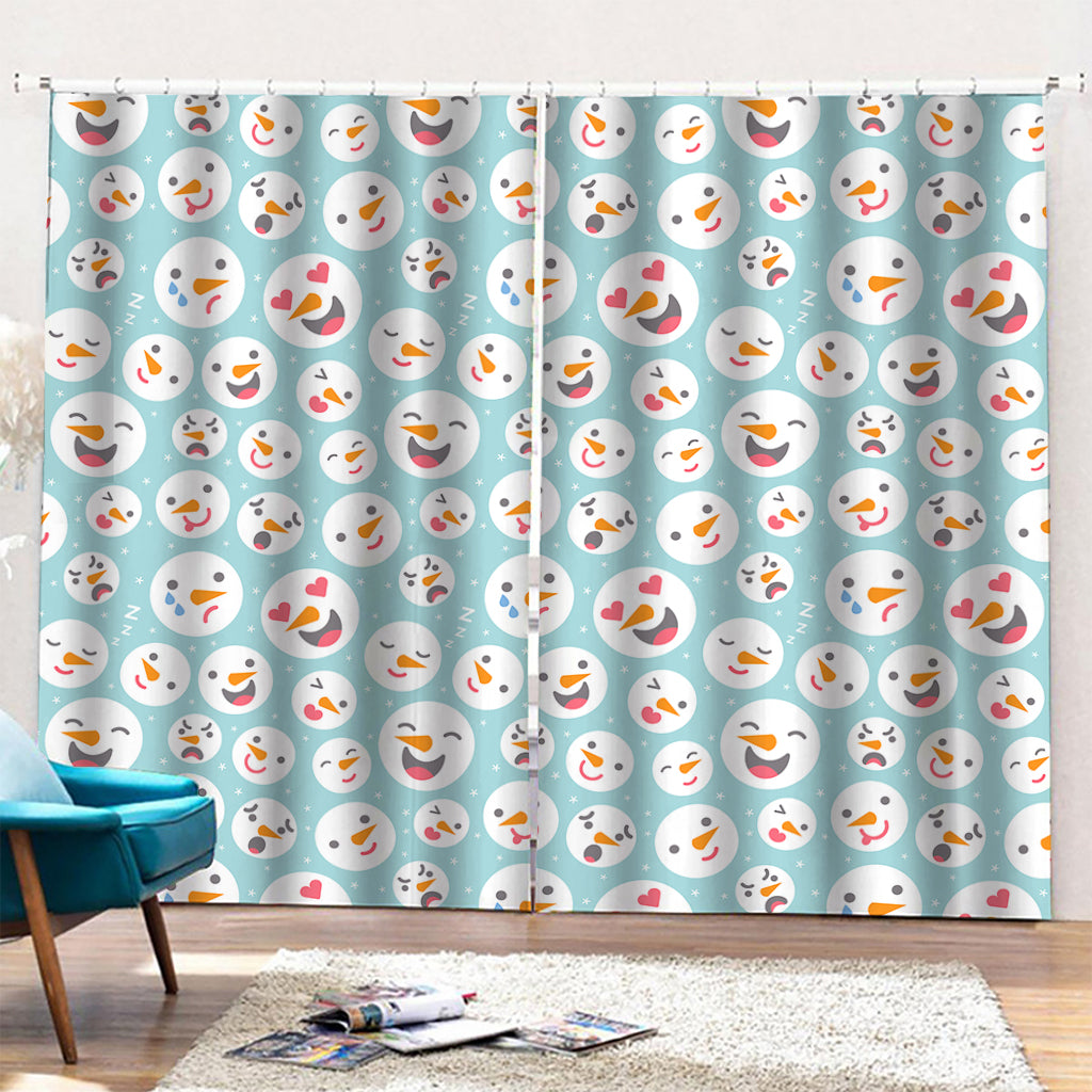 Snowman Emoji Pattern Print Pencil Pleat Curtains