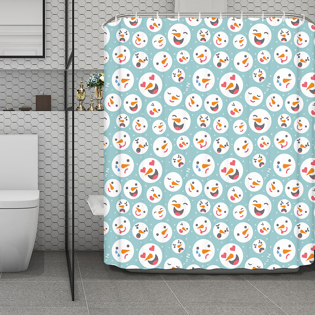 Snowman Emoji Pattern Print Polyester Shower Curtain